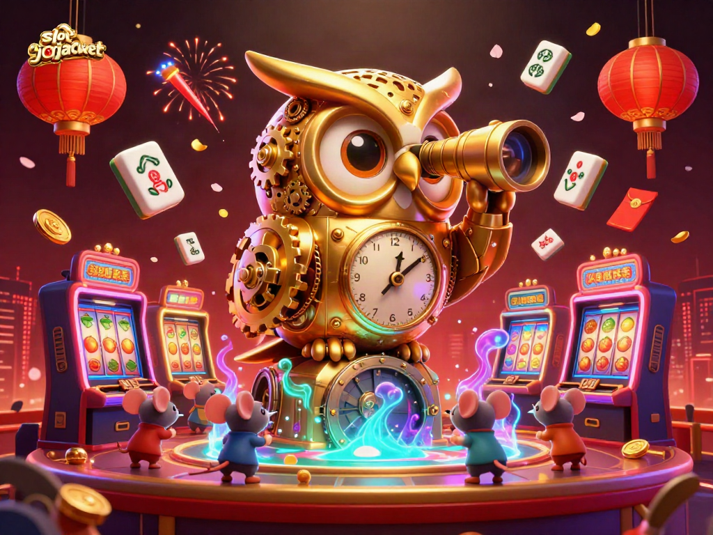 Experience the thrill of hitting a slot jackpot in a vibrant casino scene with cartoon elements and festive lights.
