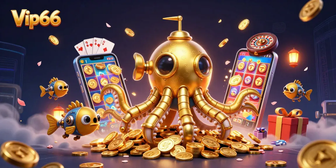 Experience exciting gaming at Vip66 with vibrant golden coins and dynamic slot elements.