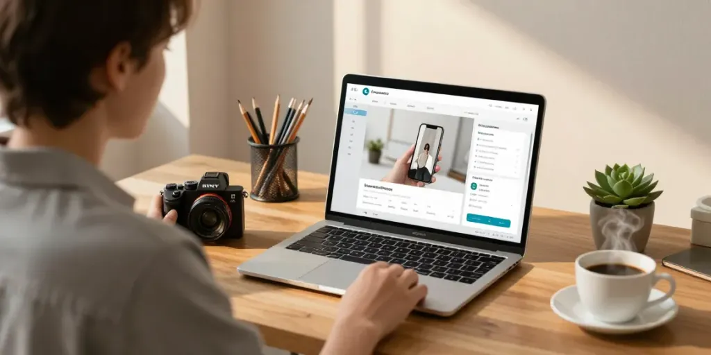 Creating product images with an AI product photo generator in a cozy home office