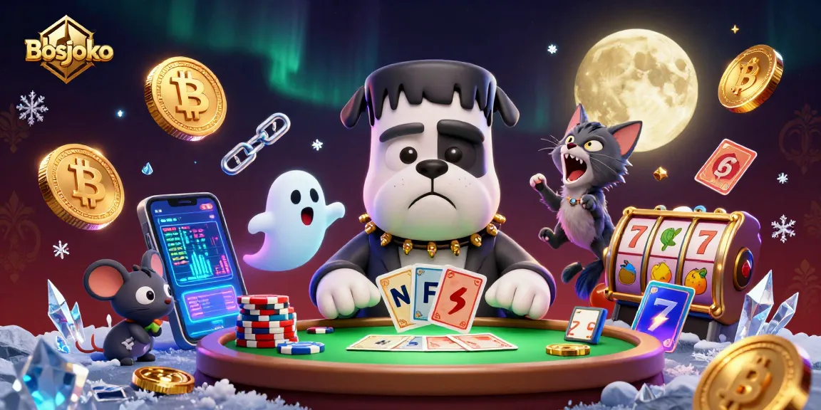 Engage in thrilling gaming with Bosjoko as the monster dealer shuffles cards at a vibrant casino table.