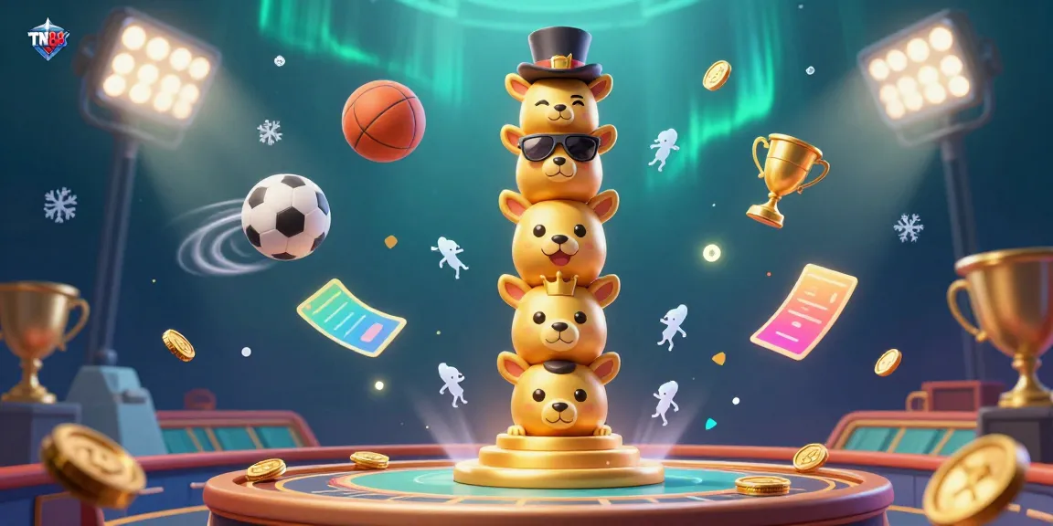 Engage with the vibrant TN88 casino scene featuring a golden totem pole and dynamic sports betting elements.