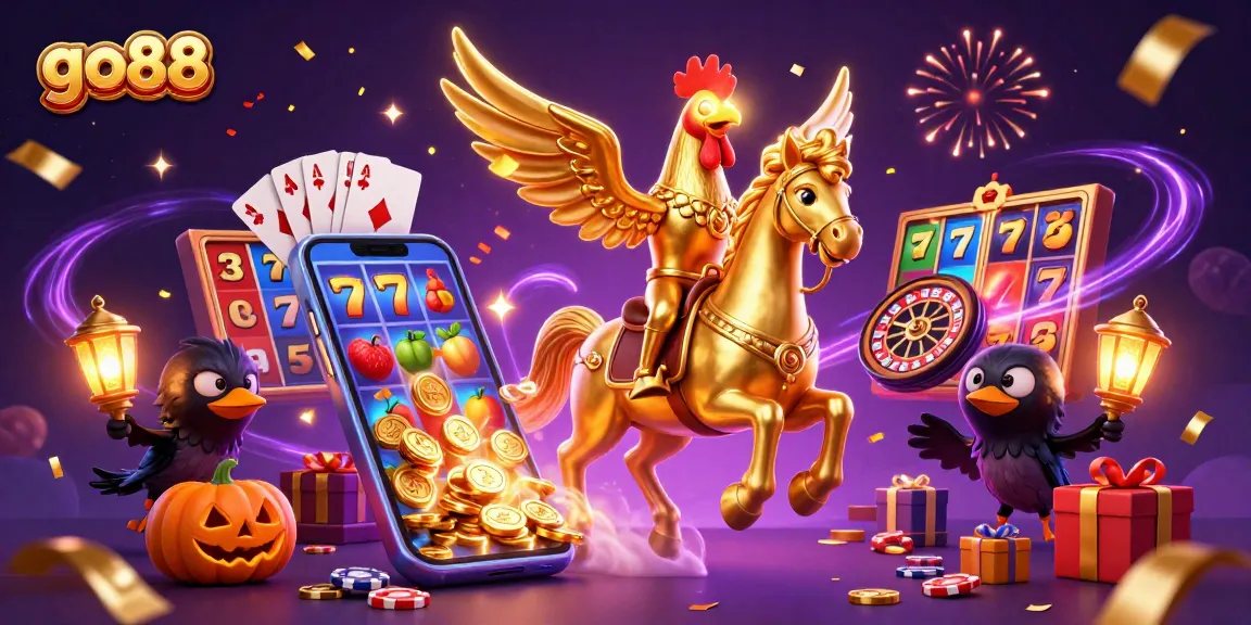 Spin to win at go88 with a golden rooster and magical casino elements in vibrant detail.
