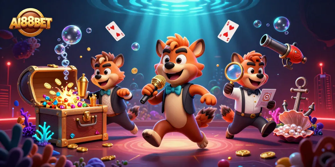AI88BET hyenas comedy casino scene featuring vibrant underwater treasures and gaming elements