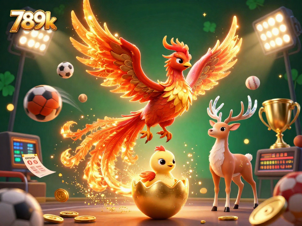 Experience the thrill of 789k with a vibrant 3D phoenix scene filled with sports elements.