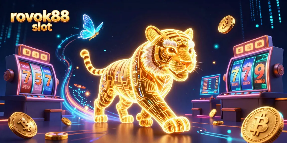 Experience the thrill of winning with rokok88 slot in a vibrant digital casino landscape filled with neon energy.