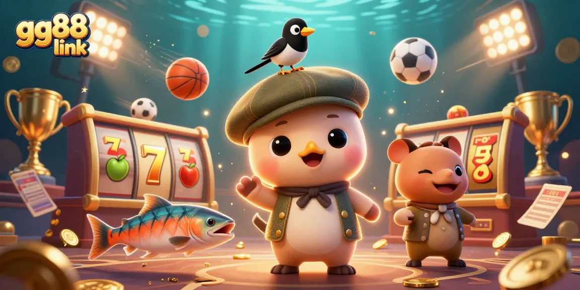 Engage with vibrant gaming fun at gg88 link with illustrated slot reels and playful characters.