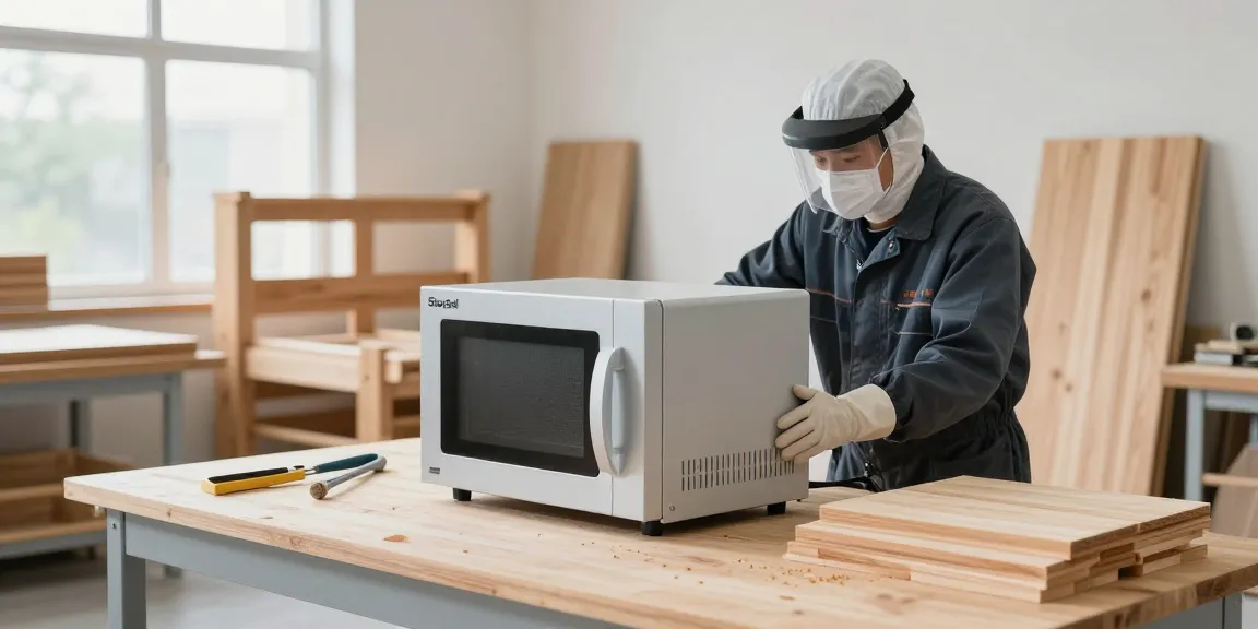 Shashel microwave technology eliminating woodworms in a bright workshop