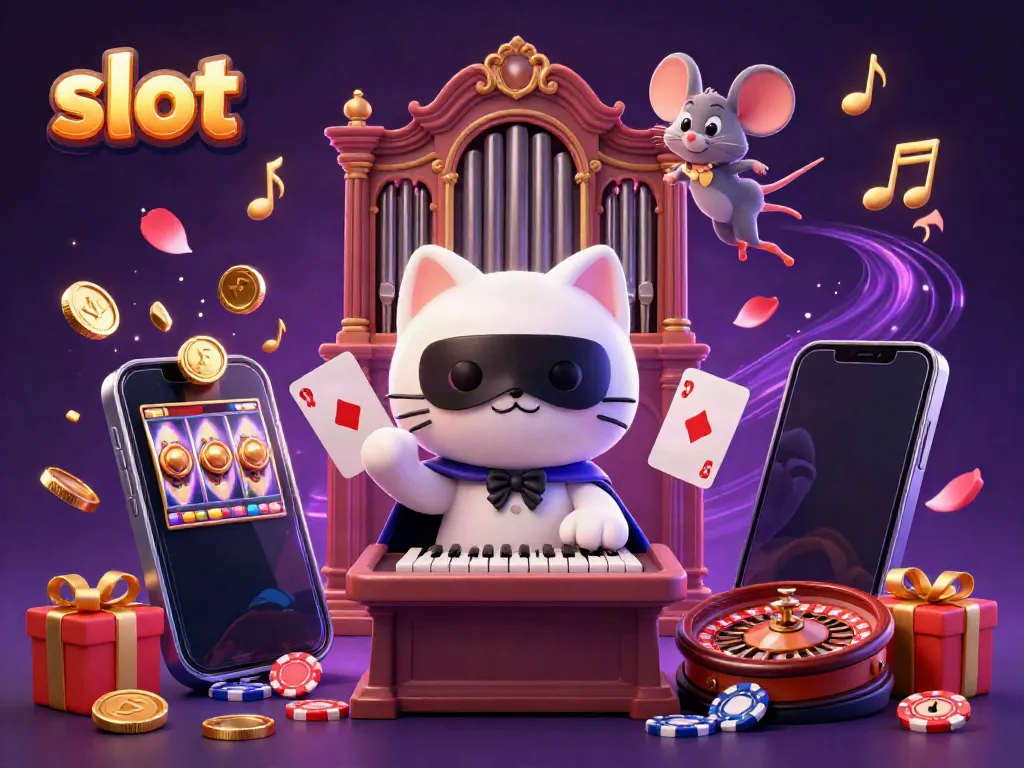 Experience thrilling moments with slot games in a vibrant casino scene featuring animated characters and playful elements.