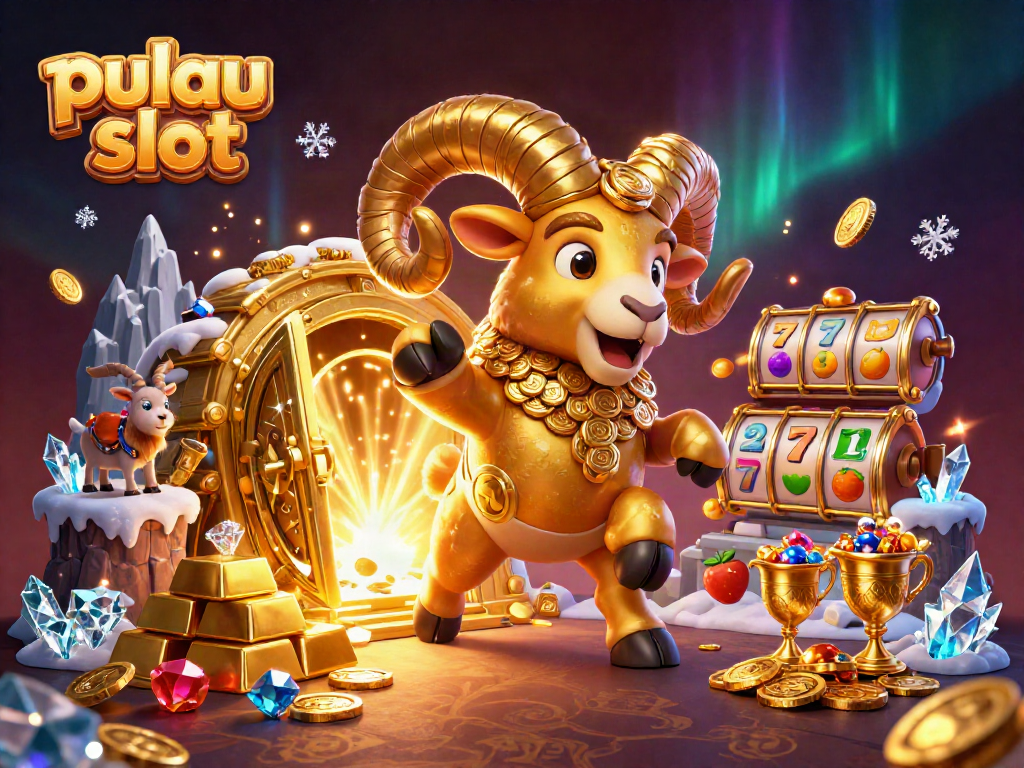 Engage with pulau slot's exciting 3D illustration featuring a golden ram charging through treasure vaults.