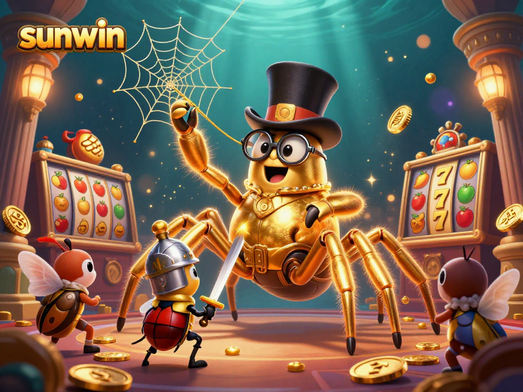 Experience the excitement of sunwin's slot games with a dynamic 3D illustration of bold characters.