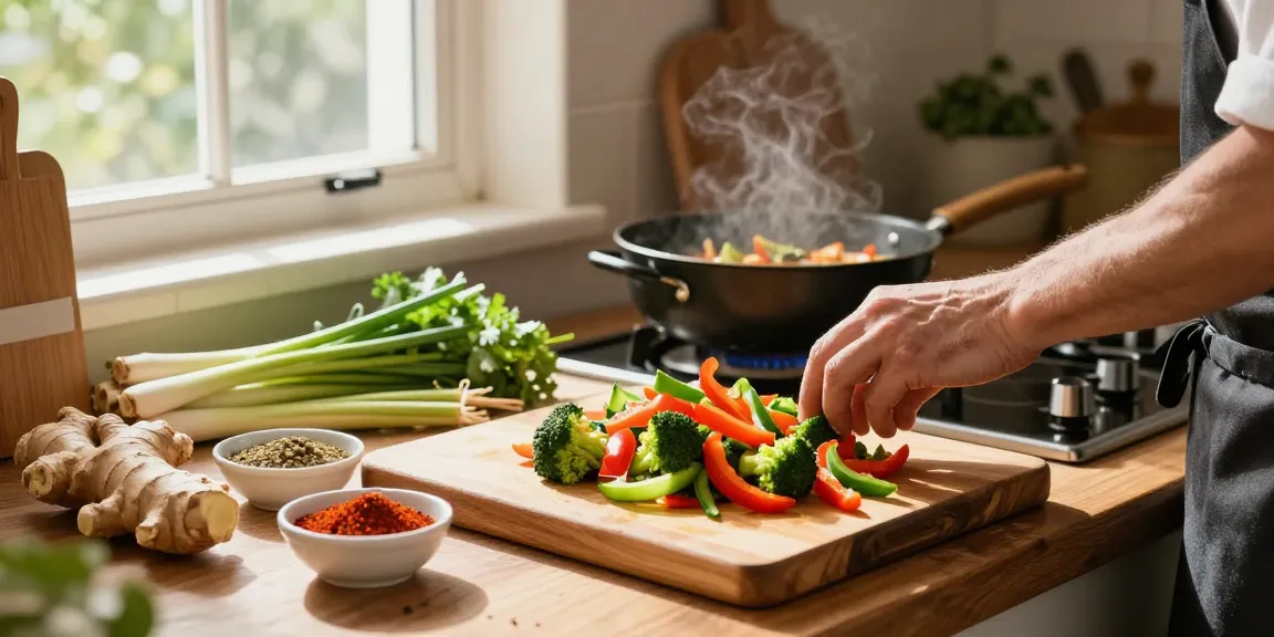 Delicious stir-fry preparation with fresh ingredients in a home kitchen focused on เว็บสล็อต recipes.