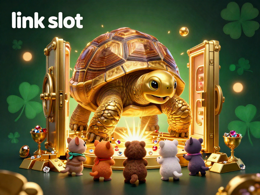 Experience exciting adventures with the link slot showcasing a vibrant 3D scene of a golden tortoise pinball and treasure.