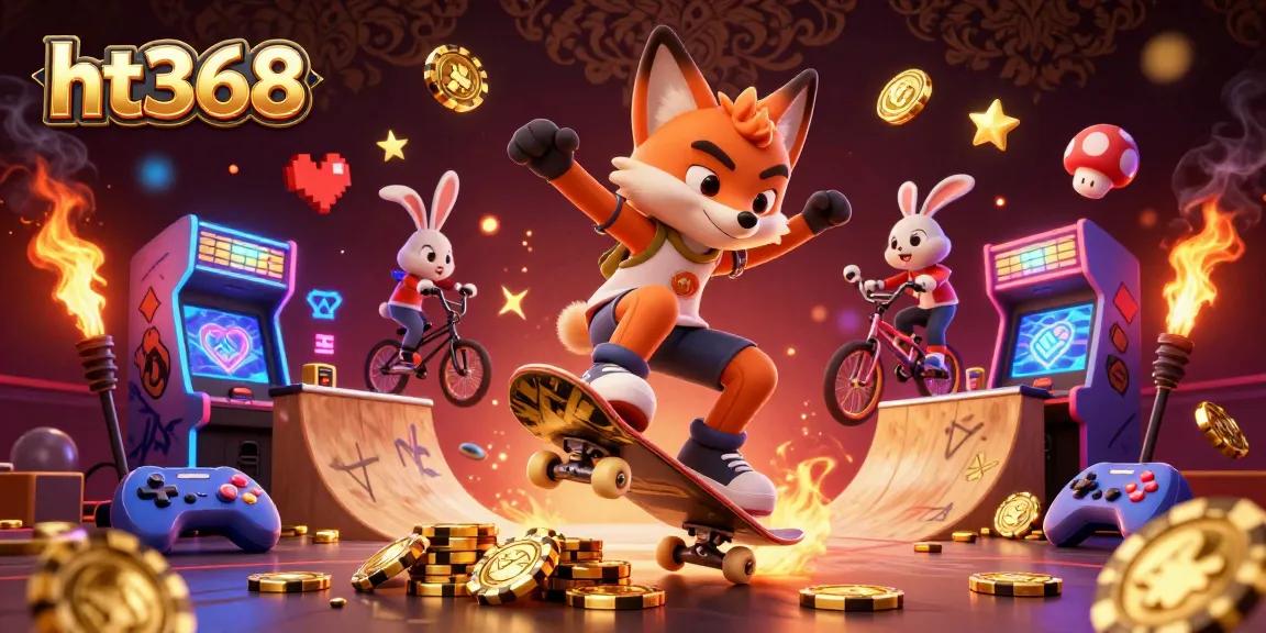 Engage in thrilling gaming adventures with ht368, featuring animated characters in a vibrant casino scene.