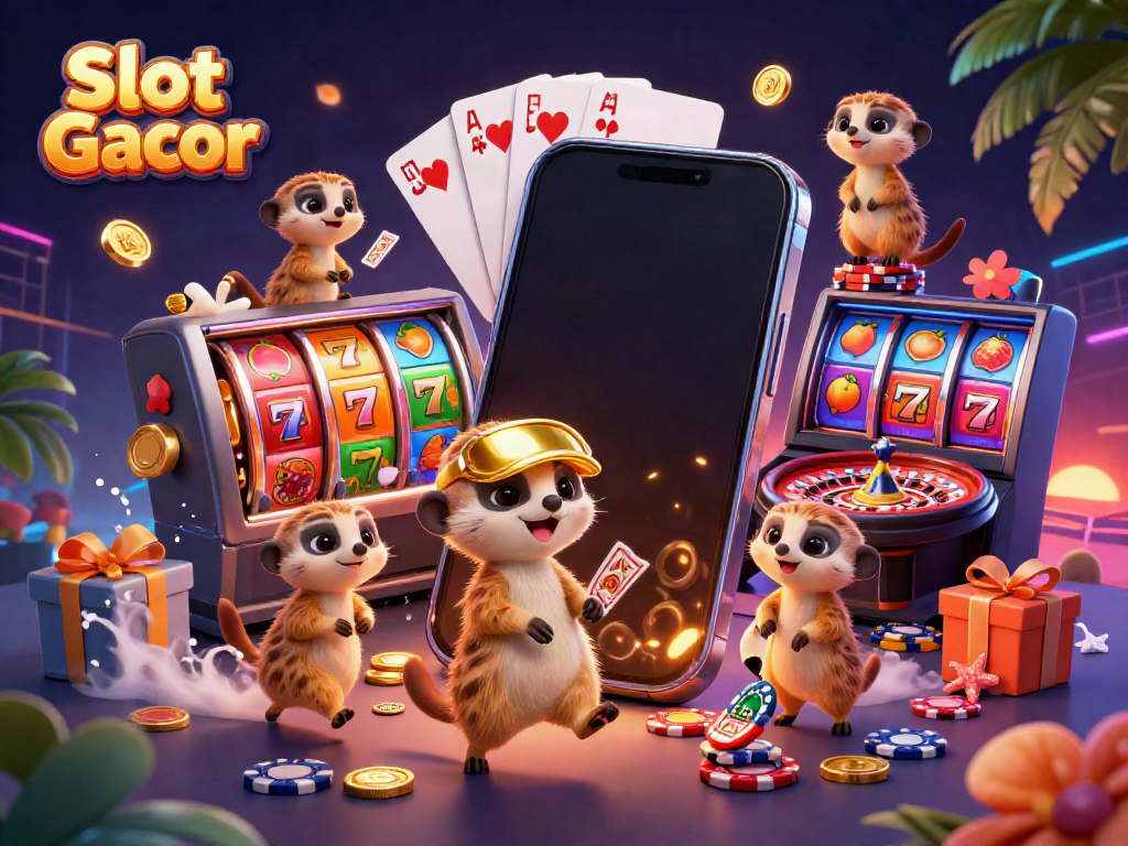 Meerkat menjalankan kasino dengan elemen Slot Gacor, menampilkan keseruan bermain dan kombinasi simbol keberuntungan.